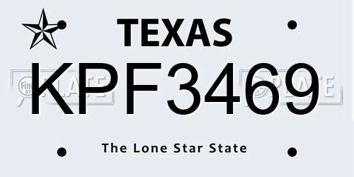 KPF3469 Texas License Plate