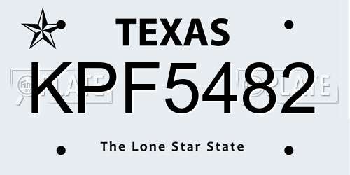 KPF5482 Texas License Plate