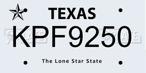 KPF9250 Texas License Plate