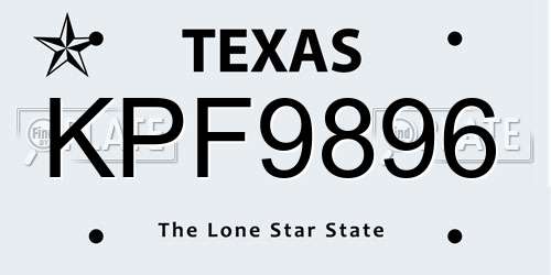 KPF9896 Texas License Plate