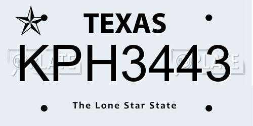 KPH3443 Texas License Plate