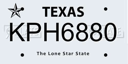 KPH6880 Texas License Plate