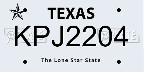 KPJ2204 Texas License Plate