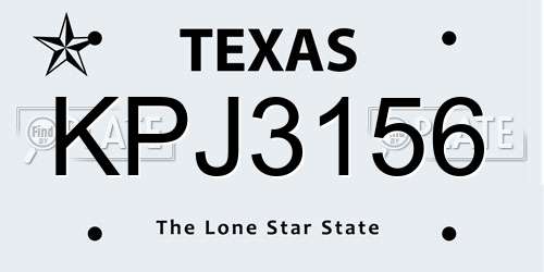 KPJ3156 Texas License Plate