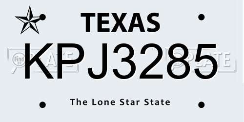 KPJ3285 Texas License Plate