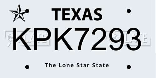 KPK7293 Texas License Plate