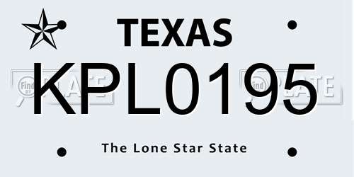 KPL0195 Texas License Plate