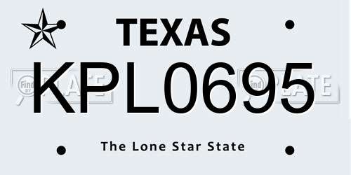 KPL0695 Texas License Plate