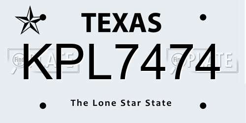 KPL7474 Texas License Plate