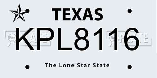 KPL8116 Texas License Plate