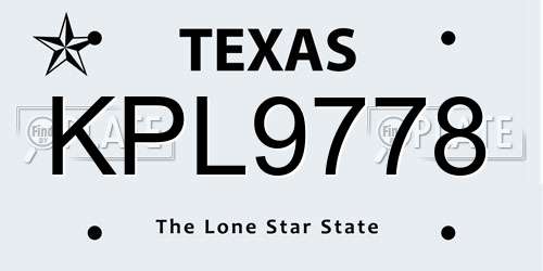 KPL9778 Texas License Plate