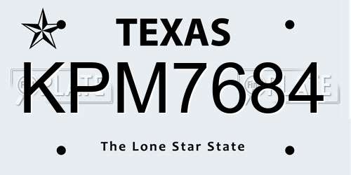 KPM7684 Texas License Plate
