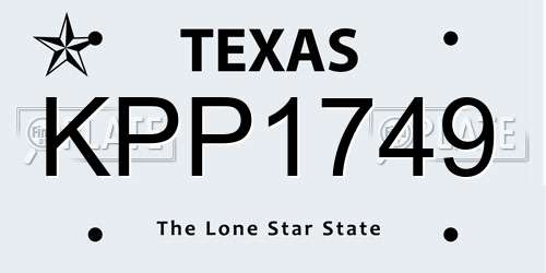 KPP1749 Texas License Plate