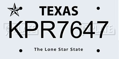 KPR7647 Texas License Plate
