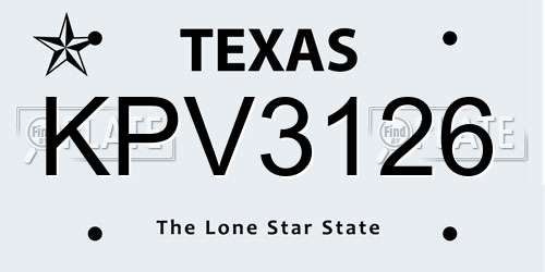 KPV3126 Texas License Plate