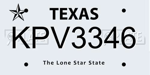 KPV3346 Texas License Plate