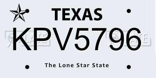 KPV5796 Texas License Plate