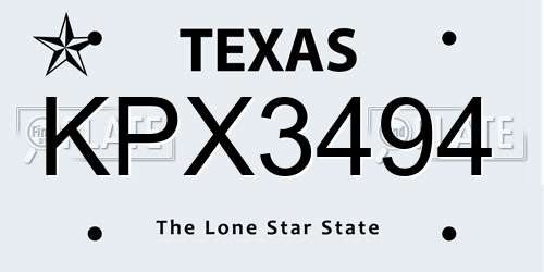 KPX3494 Texas License Plate