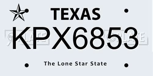 KPX6853 Texas License Plate