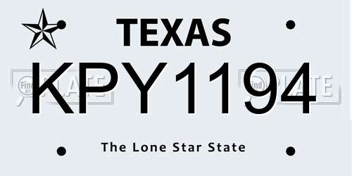 KPY1194 Texas License Plate