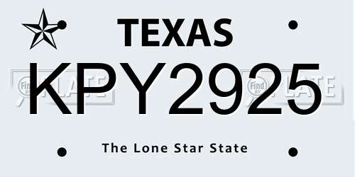 KPY2925 Texas License Plate