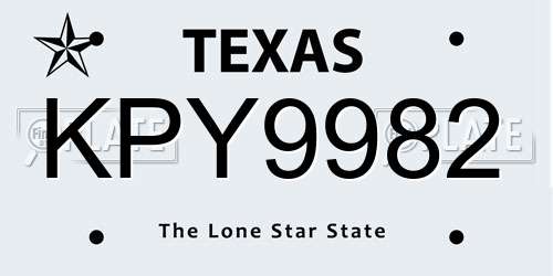 KPY9982 Texas License Plate