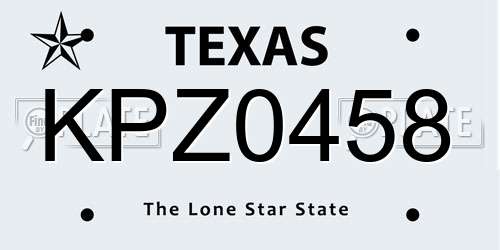 KPZ0458 Texas License Plate
