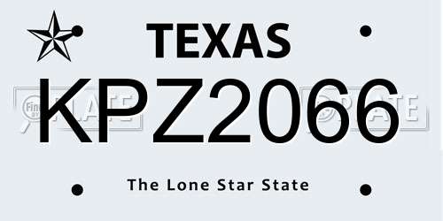 KPZ2066 Texas License Plate
