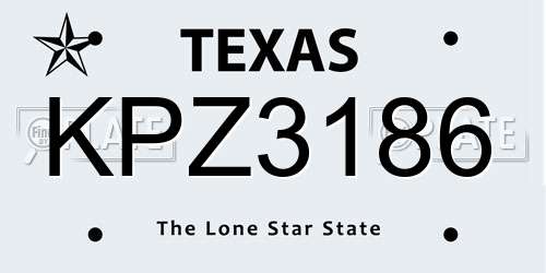 KPZ3186 Texas License Plate
