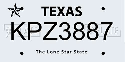 KPZ3887 Texas License Plate