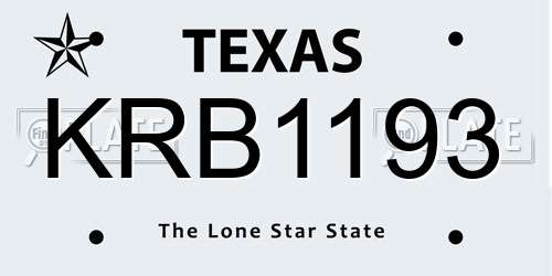 KRB1193 Texas License Plate