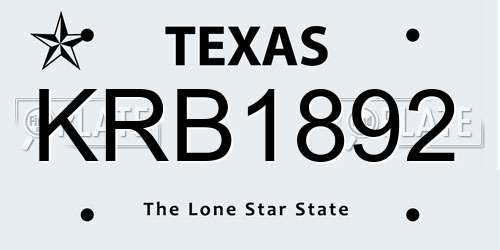 KRB1892 Texas License Plate