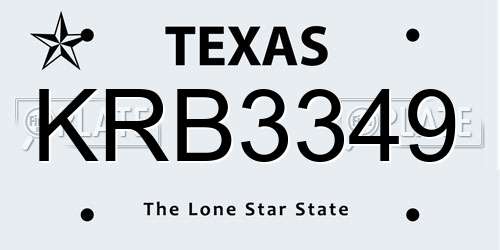 KRB3349 Texas License Plate