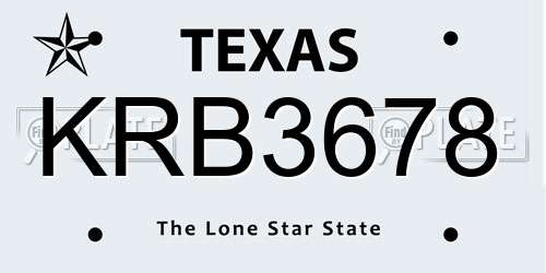 KRB3678 Texas License Plate