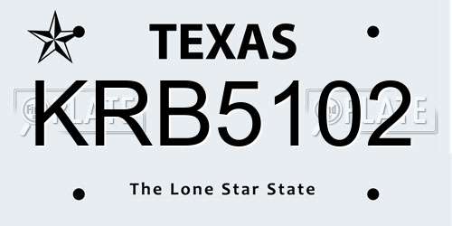 KRB5102 Texas License Plate