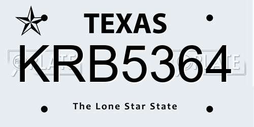 KRB5364 Texas License Plate