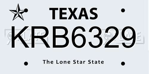 KRB6329 Texas License Plate