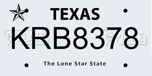 KRB8378 Texas License Plate