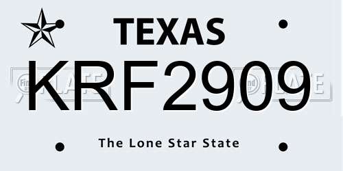 KRF2909 Texas License Plate