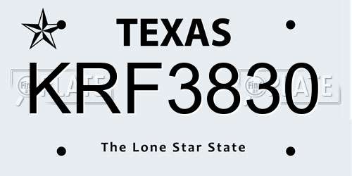KRF3830 Texas License Plate
