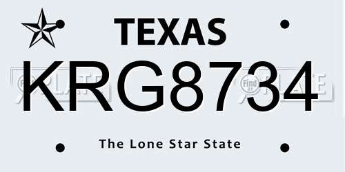 KRG8734 Texas License Plate