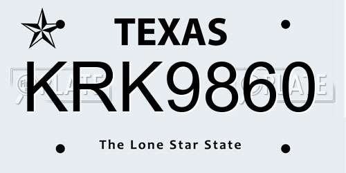KRK9860 Texas License Plate