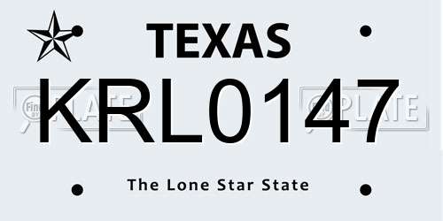 KRL0147 Texas License Plate