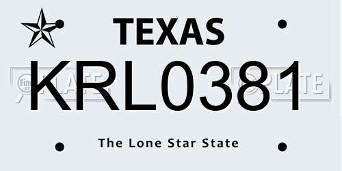 KRL0381 Texas License Plate