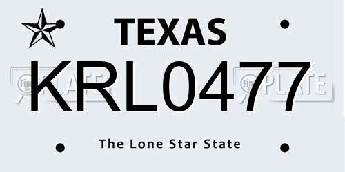 KRL0477 Texas License Plate