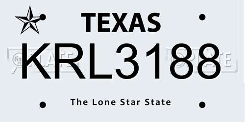 KRL3188 Texas License Plate