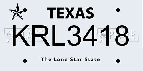 KRL3418 Texas License Plate