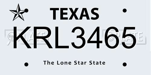 KRL3465 Texas License Plate