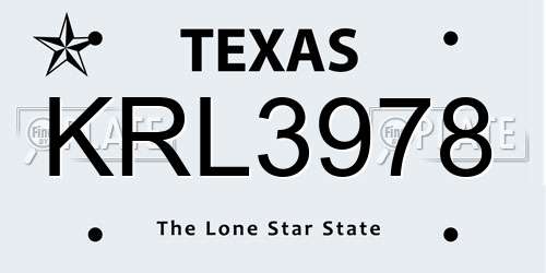 KRL3978 Texas License Plate