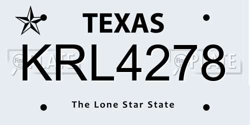 KRL4278 Texas License Plate